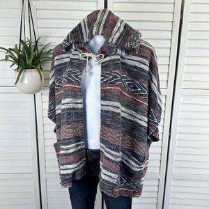 Billabong‎ Shadow Views French Terry Hooded Poncho Open Cardigan Cover Up Size M